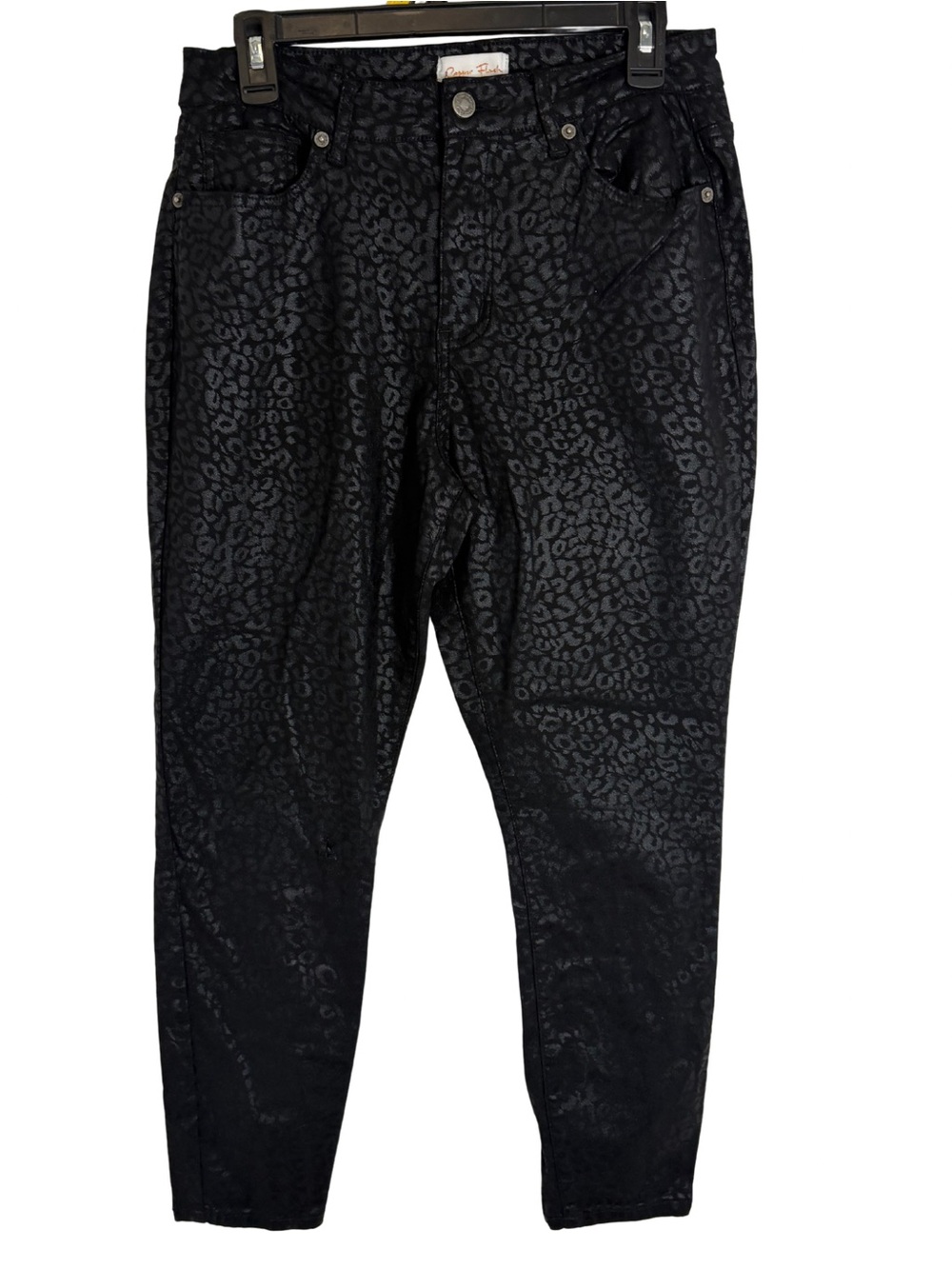 3/$20 Copper Flash Skinny Leopard Print Black Cropped Pants Size 12